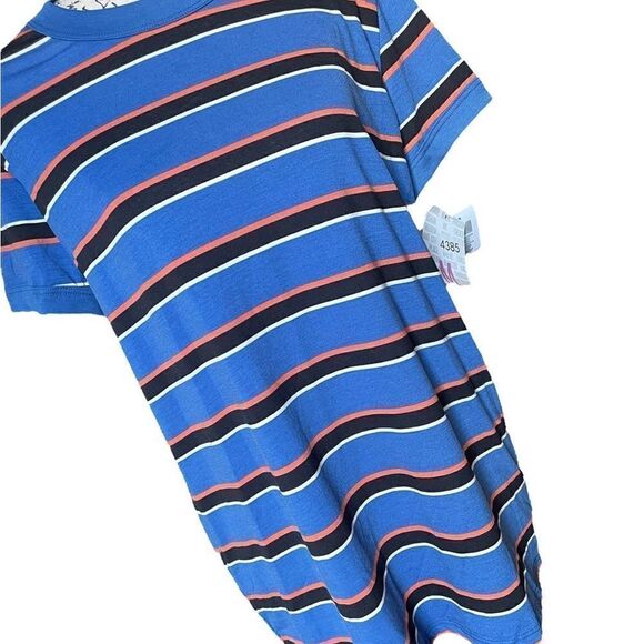 LuLaRoe Medium Liv Tee • Blue Shirt With Stripes • Very Short Sleeves • BNWT - Picture 4 of 14